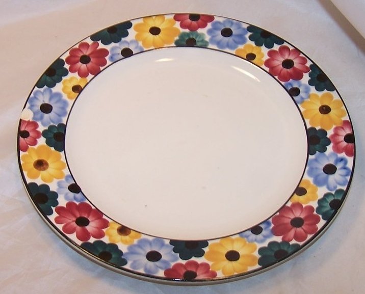 Image 0 of Ges Gesch Multicolor Flower Border Plates, Vintage Germany