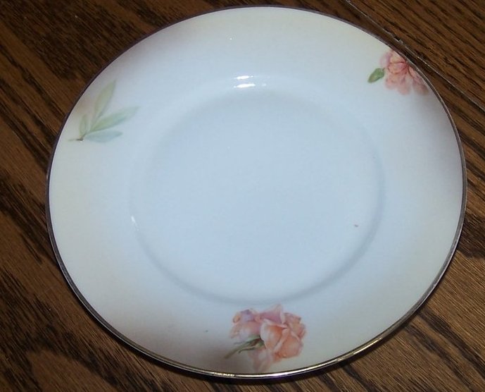 Image 1 of Royal Rudolstadt Pink Rose, Brown Edge Bread, Dessert Plate