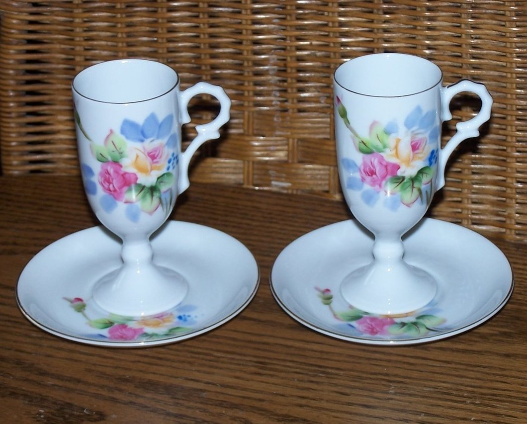 Delicate Tea Cup and Saucer Set, Pink and Cream Roses 