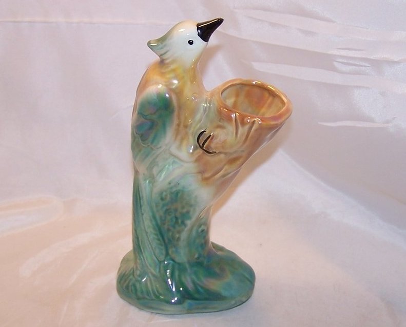 Graceful Woodpecker Bird and Tree Vase, Opalescent