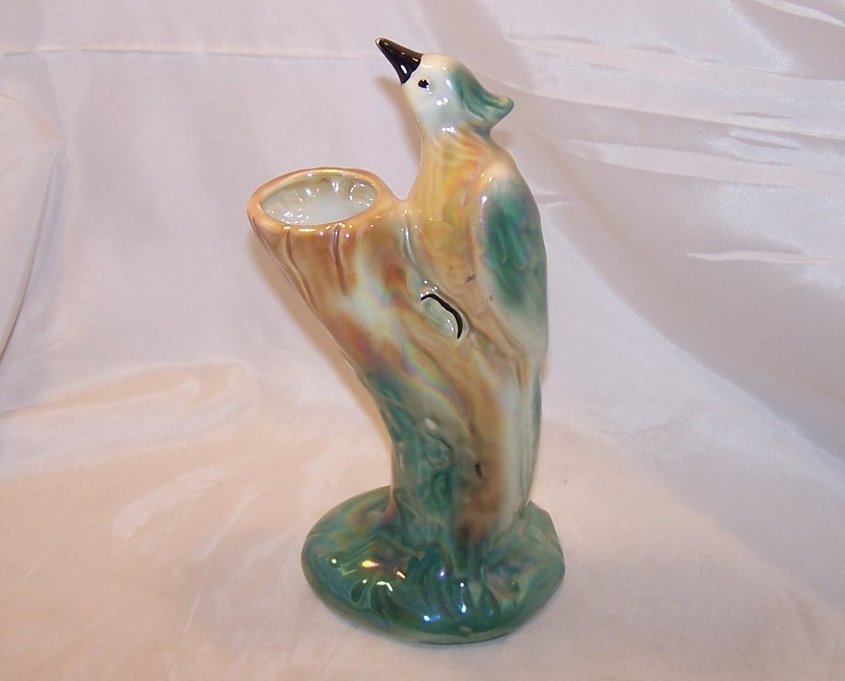 Image 2 of Graceful Woodpecker Bird and Tree Vase, Opalescent