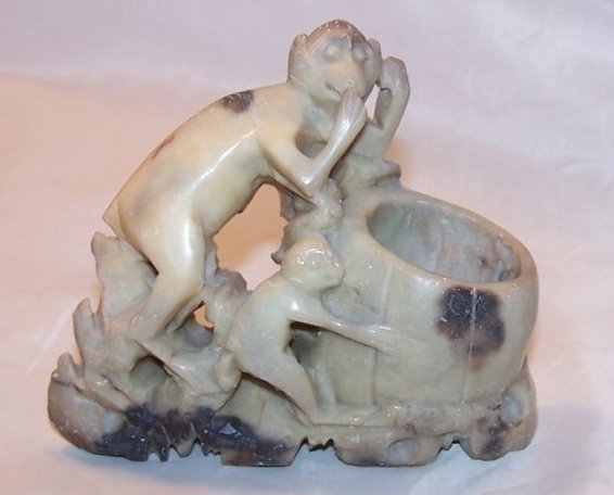 Image 0 of Soapstone Monkey Brush Wash Bowl, Natural Color, Hand Carved