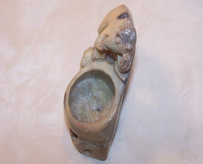 Image 1 of Soapstone Monkey Brush Wash Bowl, Natural Color, Hand Carved