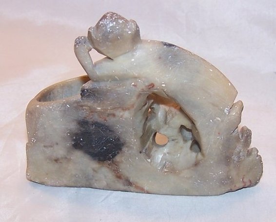 Image 3 of Soapstone Monkey Brush Wash Bowl, Natural Color, Hand Carved