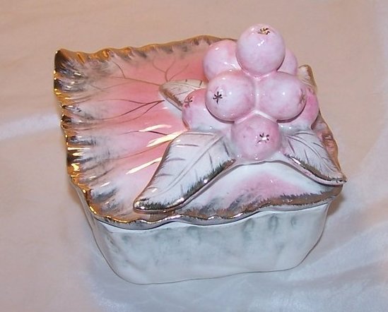 Image 1 of Ucagco Ceramic Leaf and Berry Trinket Box, Japan Japanese