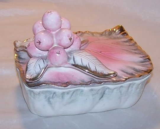 Image 2 of Ucagco Ceramic Leaf and Berry Trinket Box, Japan Japanese