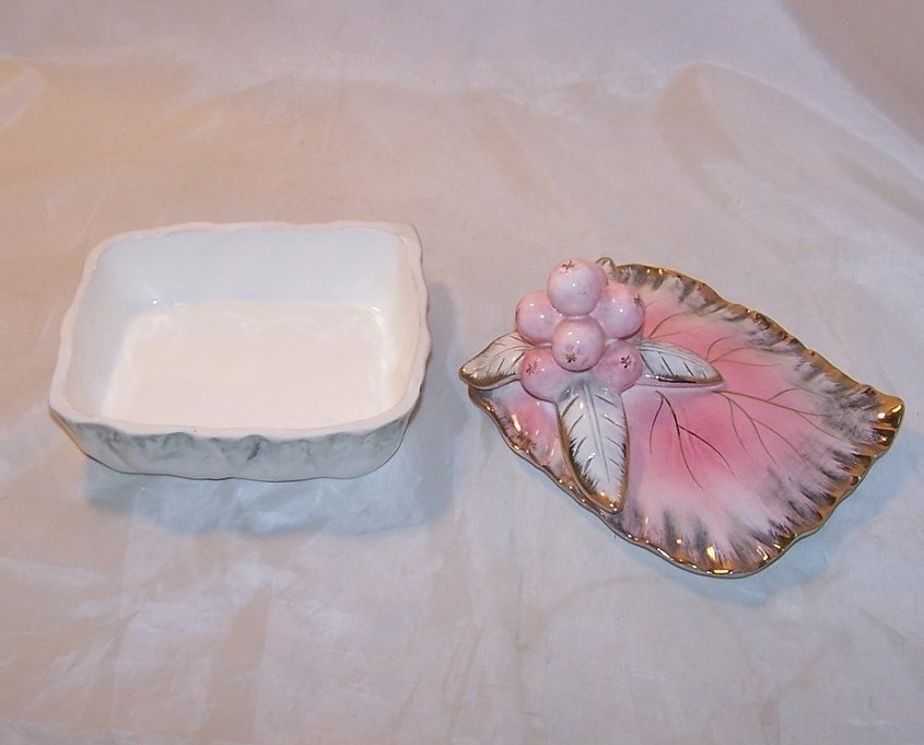 Image 3 of Ucagco Ceramic Leaf and Berry Trinket Box, Japan Japanese