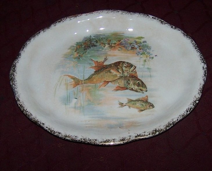 Image 0 of Strange Fish Oval Plate, Transfer Ware Transferware, Eureka