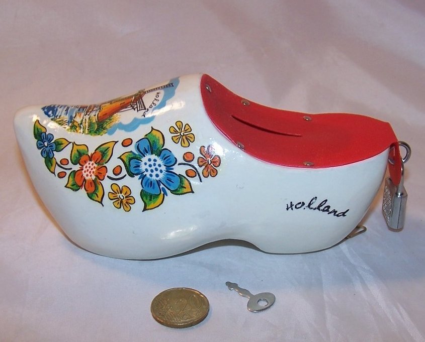 Image 1 of Dutch Clog Shoe Bank w Lock, Key, Bonus, Holland