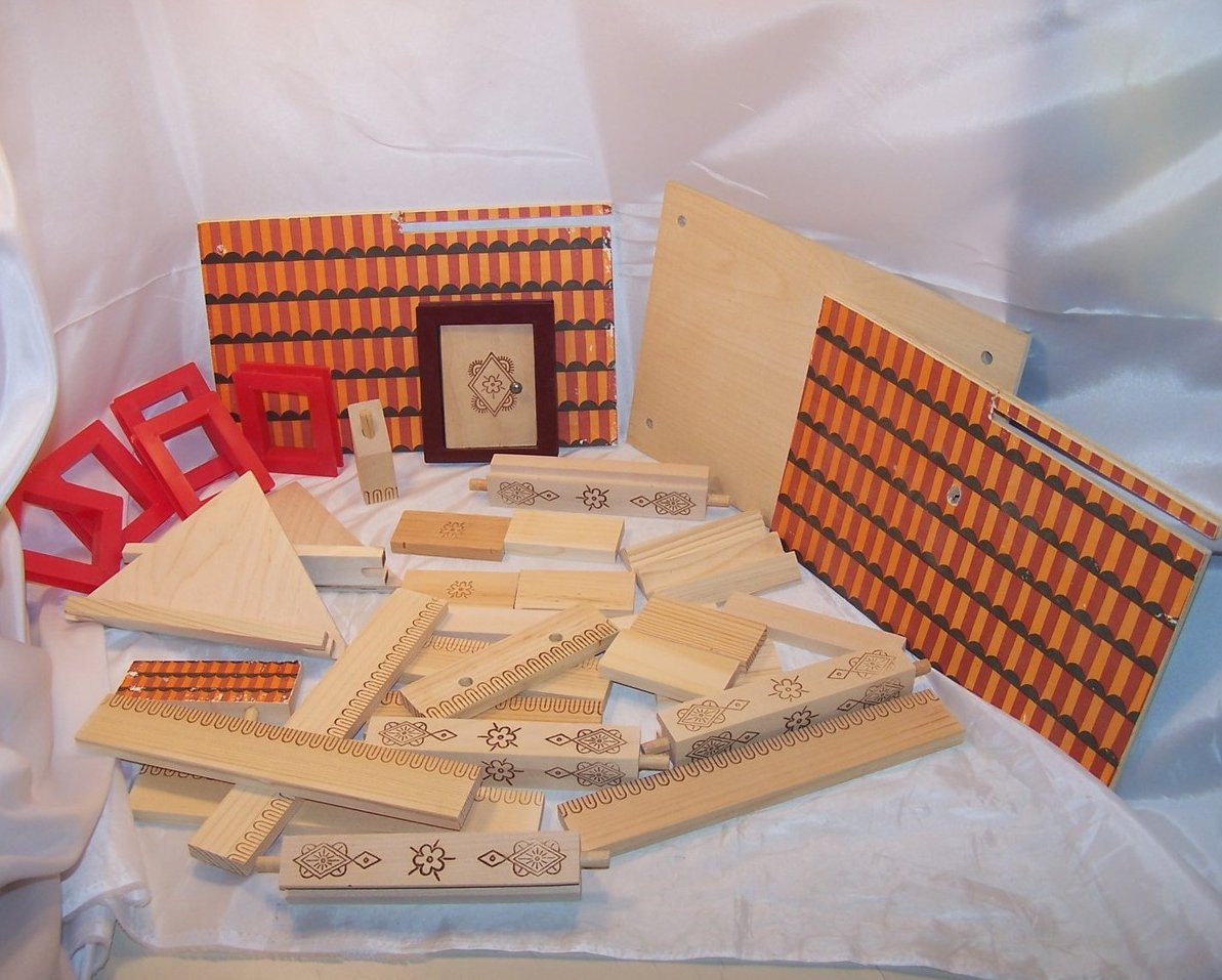 Russian Building Block Set, 30 plus Pieces, Wood and Plastic