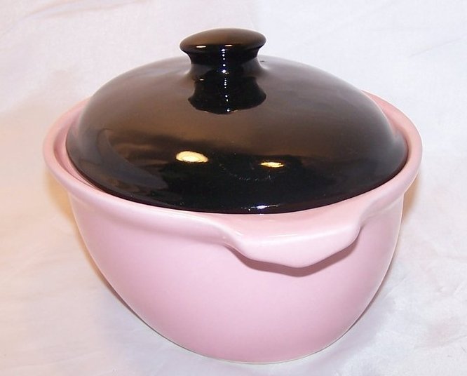 Image 1 of Pink and Black Casserole, Covered Baking Dish, Vintage Cronin