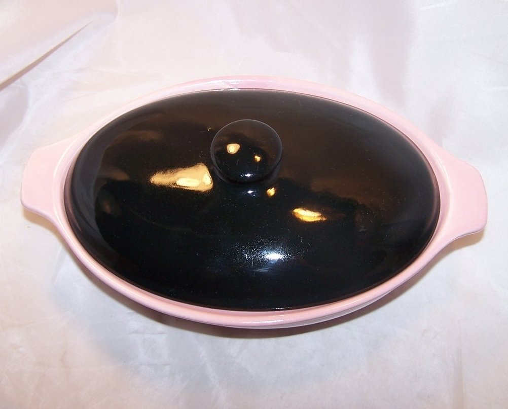 Image 3 of Pink and Black Casserole, Covered Baking Dish, Vintage Cronin