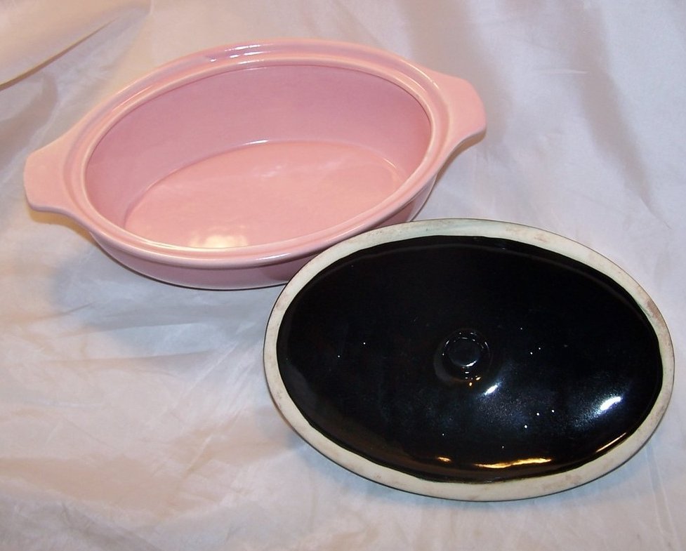 Image 4 of Pink and Black Casserole, Covered Baking Dish, Vintage Cronin