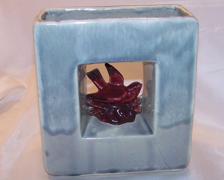 Image 0 of McCoy Arcature Double Vase w Bird, Platinum and Red, 1950s