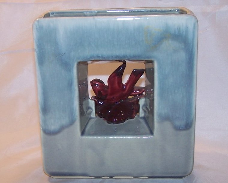 Image 2 of McCoy Arcature Double Vase w Bird, Platinum and Red, 1950s