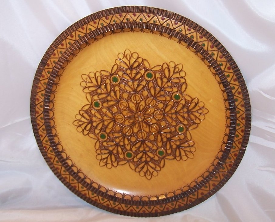 Image 1 of Pyrography Platter, Poland, Woodburned