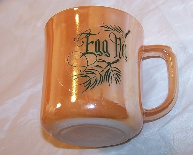 Image 4 of Egg Nog Punch Bowl, Mugs, Peach Lustre, Fire King