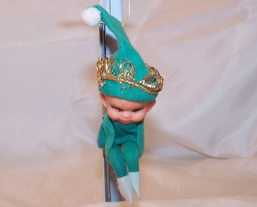 Image 1 of Shelf Elf, Green w Gold, Christmas Ornament, Japan Japanese