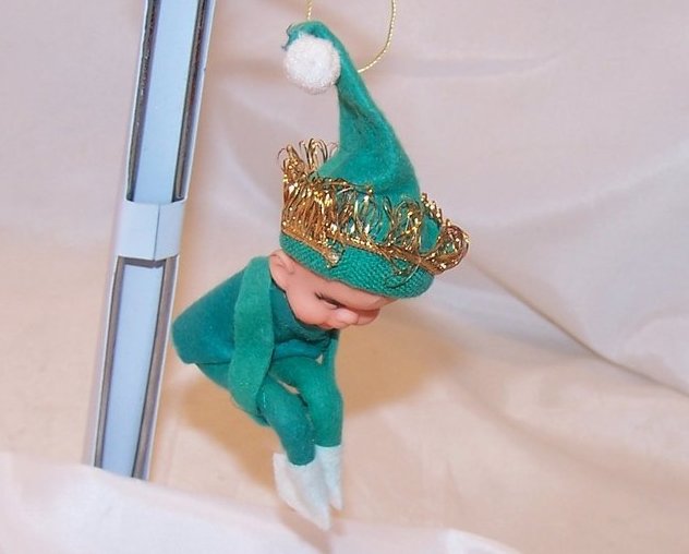 Image 3 of Shelf Elf, Green w Gold, Christmas Ornament, Japan Japanese