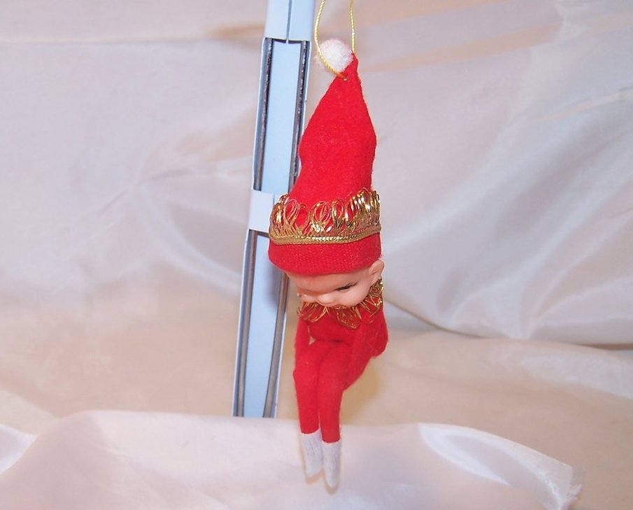 Image 1 of Christmas Winking Shelf Elf, Red w Gold, Japan