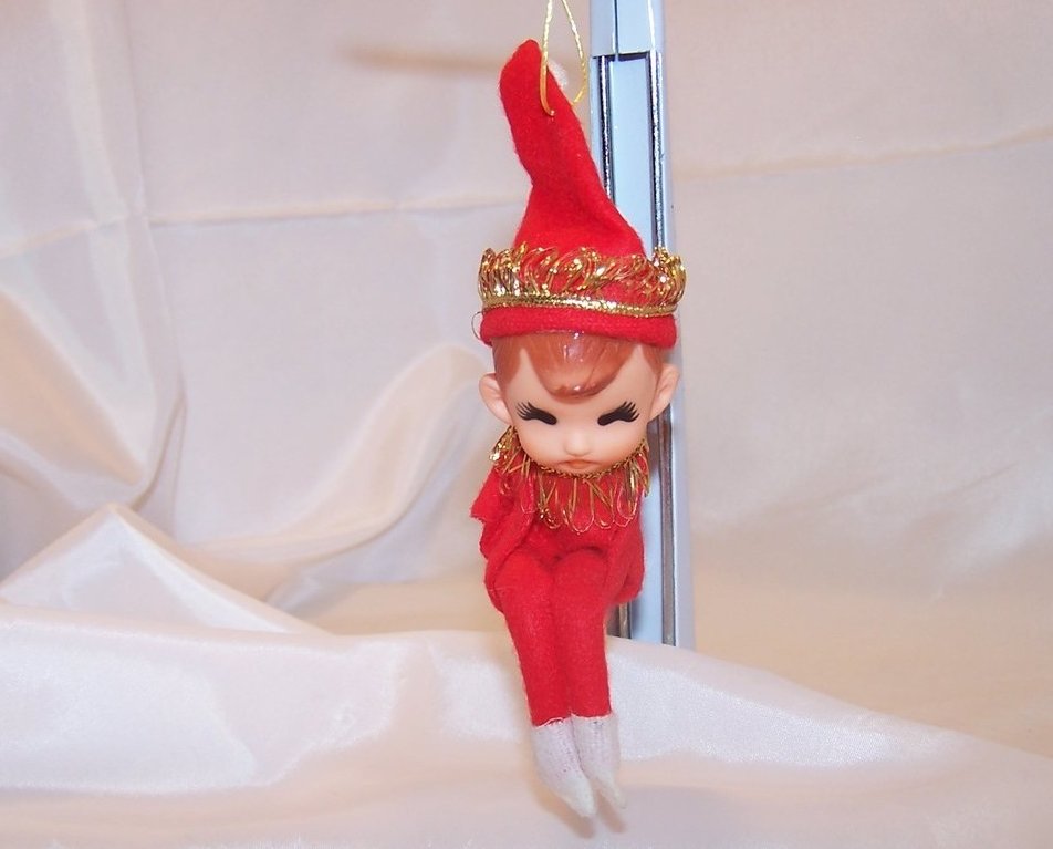 Image 1 of Christmas Shelf Elf, Red w Gold, Ornament, Japan