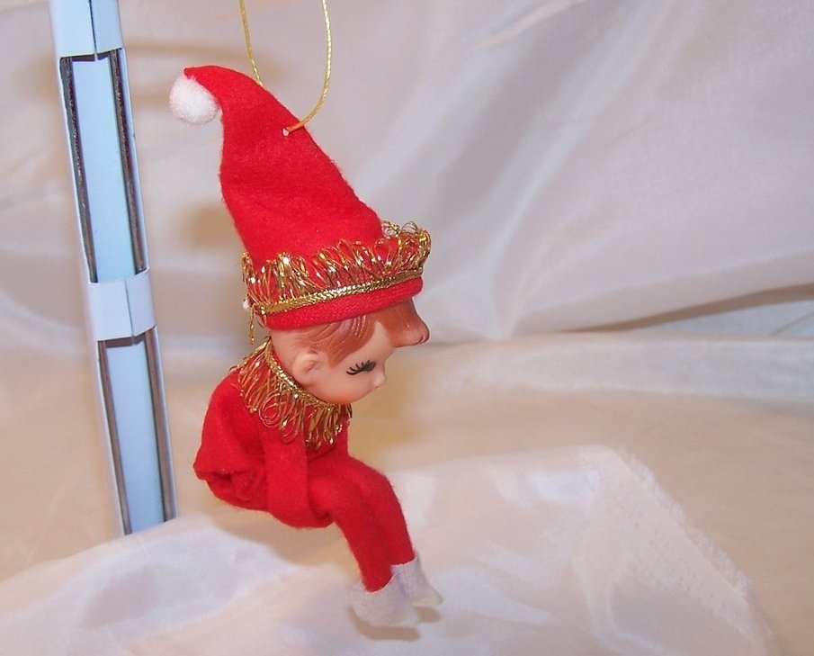 Image 2 of Christmas Shelf Elf, Red w Gold, Ornament, Japan