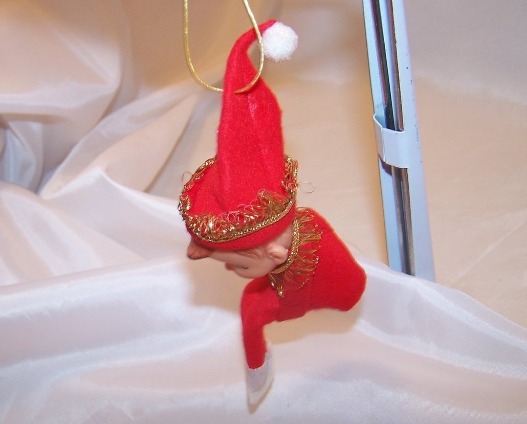 Image 3 of Christmas Shelf Elf, Red w Gold, Ornament, Japan