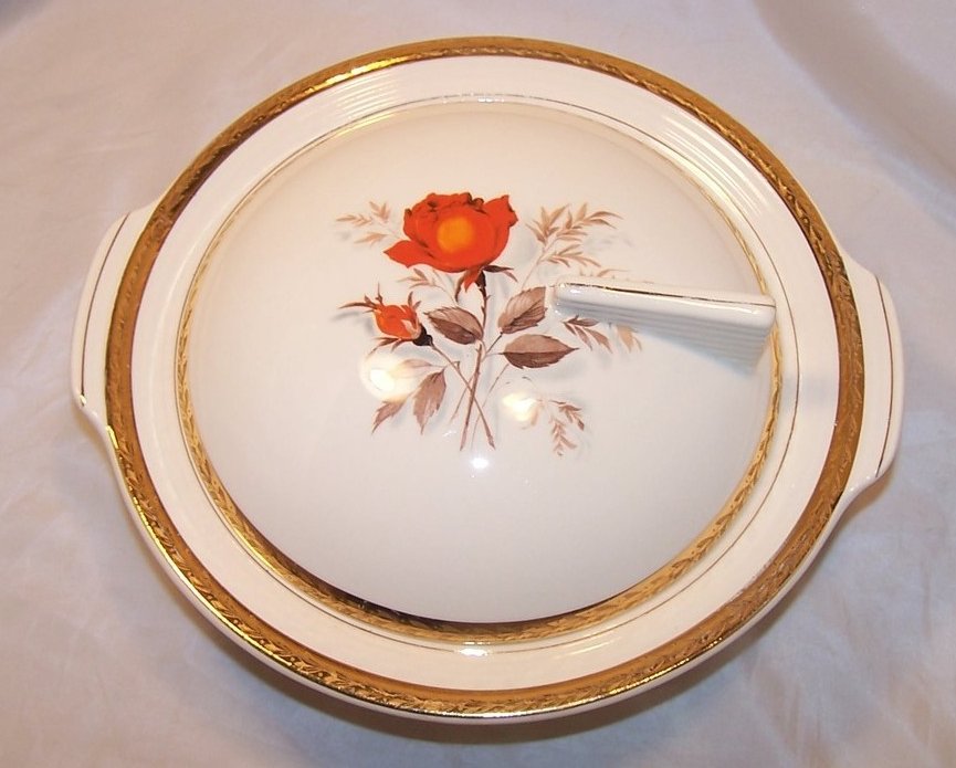 Vermillion Rose American Limoges Vegetable Bowl, Vintage