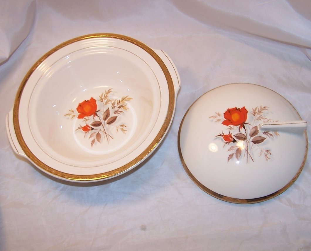 Image 1 of Vermillion Rose American Limoges Vegetable Bowl, Vintage