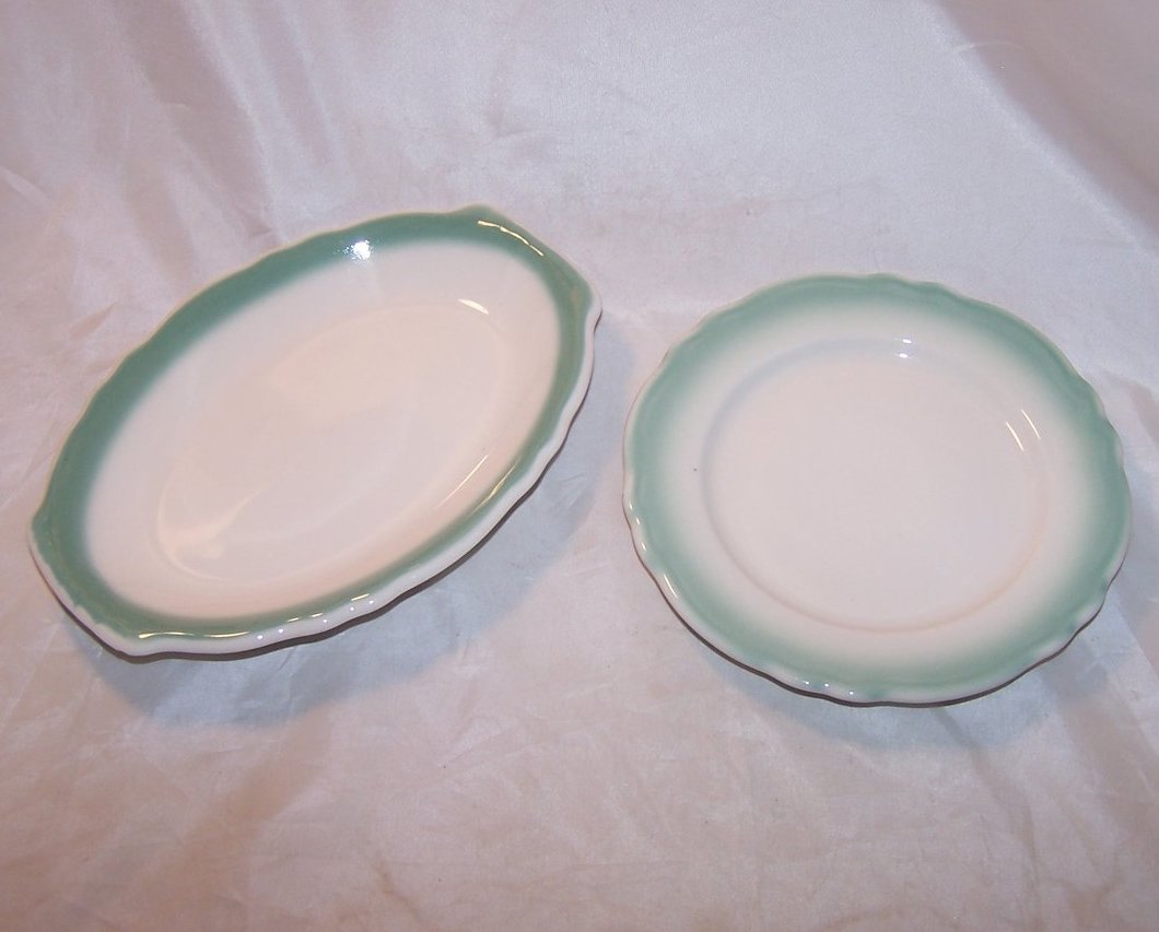 Image 0 of Homer Laughlin Best China, Two Small Green Rimmed Rim Plates