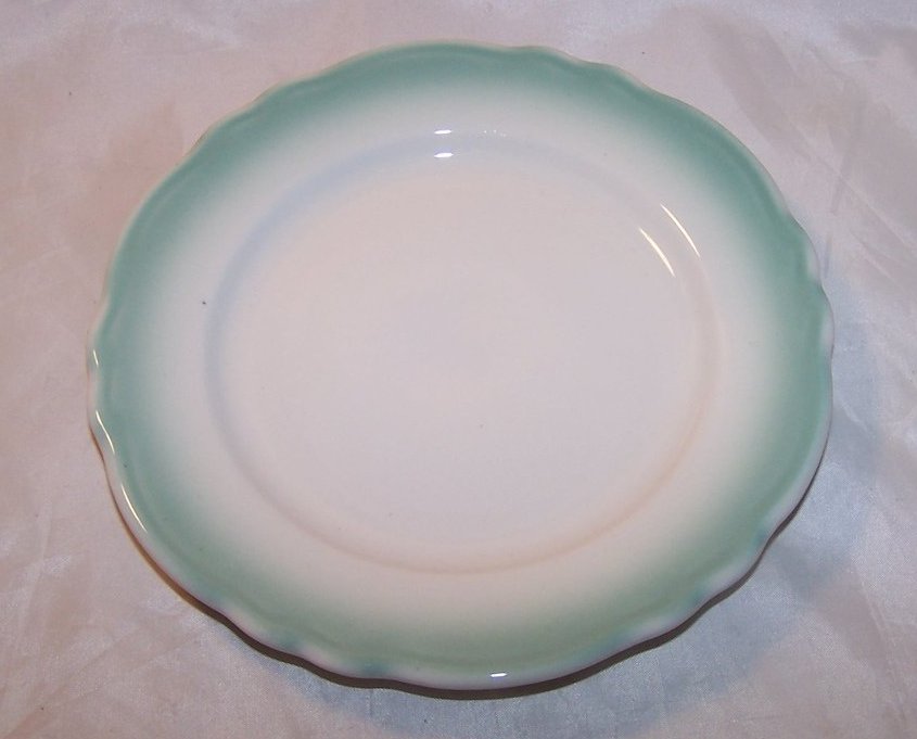 Image 2 of Homer Laughlin Best China, Two Small Green Rimmed Rim Plates