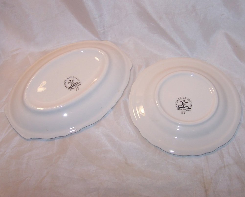 Image 3 of Homer Laughlin Best China, Two Small Green Rimmed Rim Plates