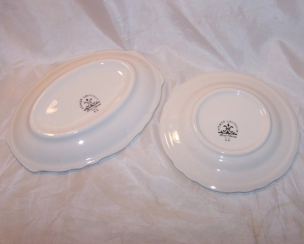 Image 3 of Homer Laughlin Best China, Two Small Green Rimmed Rim Plates