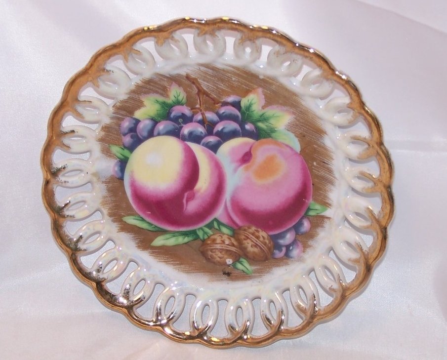 Image 1 of Basketweave Plate with Fruit Center, Royal Sealy China