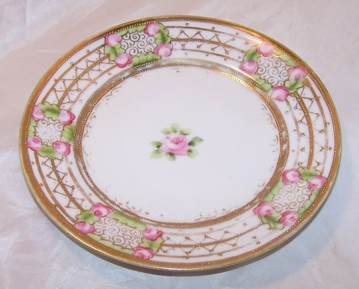 Image 0 of Gold Beaded, Pink Rose Plate, Hand Painted Nippon