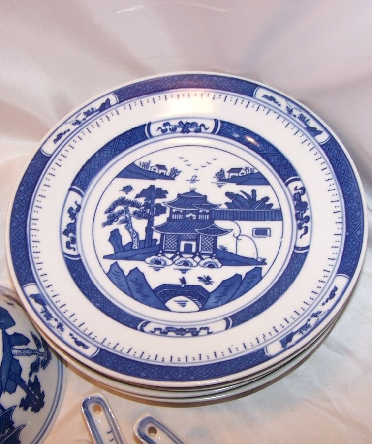 Image 3 of Chinese Dish Set w Spoons, Blue White Porcelain, China