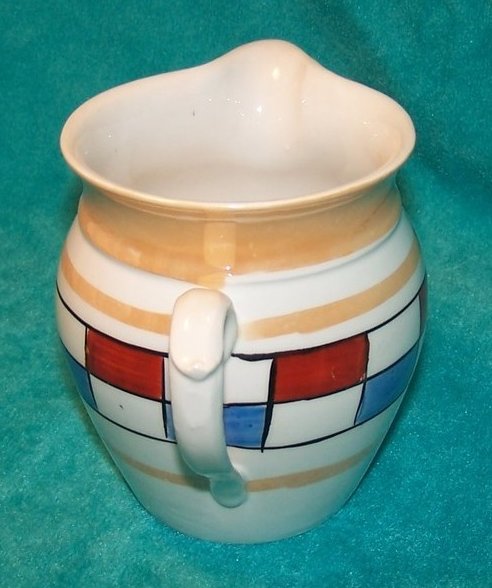 Image 1 of Czechoslavakia Checkerboard Creamer, Jug, White w Red, Blue