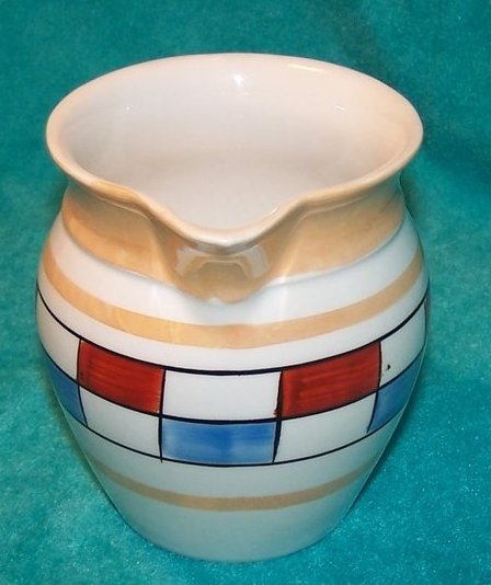 Image 3 of Czechoslavakia Checkerboard Creamer, Jug, White w Red, Blue