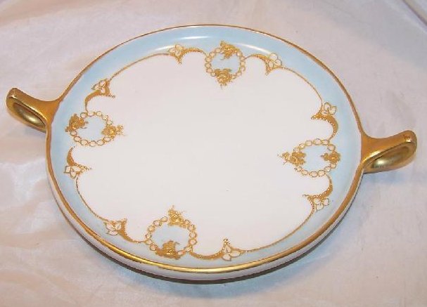 GDA France, Blue Plate with Roses, Gold and White Bead 