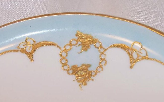 Image 1 of GDA France, Blue Plate with Roses, Gold and White Bead 