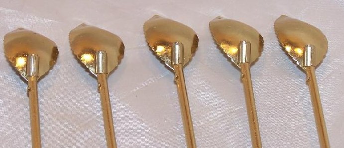 Image 3 of Gold Leaf Teaspoons w Long Straw Handle, Set of Five