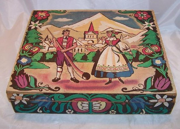 Swiss Keepsake Candy Wood Box, Switzerland, Antique