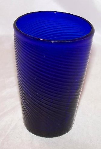 Image 0 of Cobalt Blue Handblown Glass Cup, Tumbler w Tight Swirl