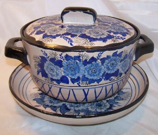 Image 0 of Soup Bowl w Lid, Serving Plate, Blue Flowers, Vintage GVH