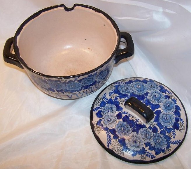 Image 1 of Soup Bowl w Lid, Serving Plate, Blue Flowers, Vintage GVH