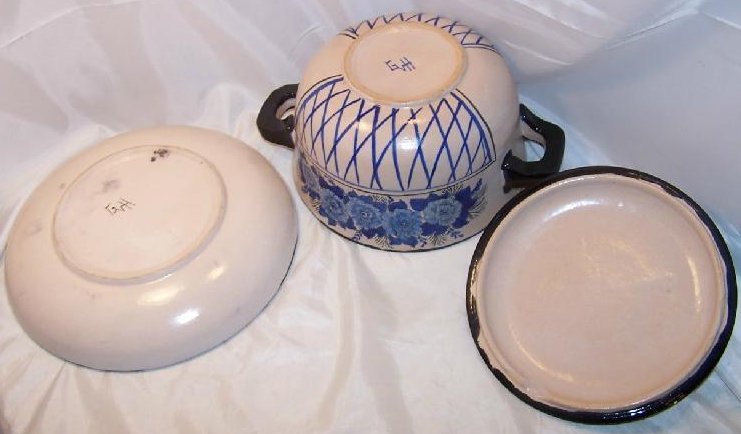 Image 4 of Soup Bowl w Lid, Serving Plate, Blue Flowers, Vintage GVH