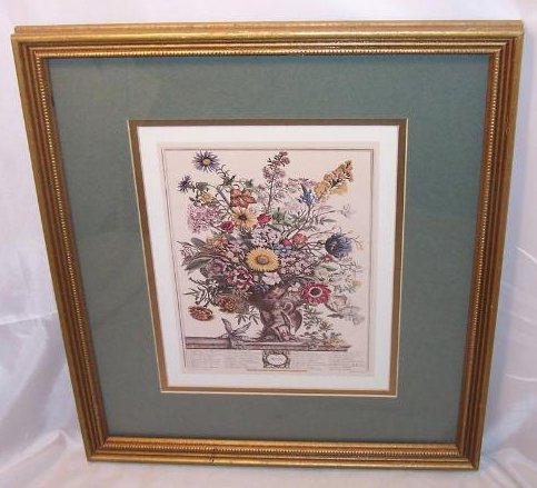 Image 0 of     Winter Bouquet, Victorian Reproduction Lithograph, Framed