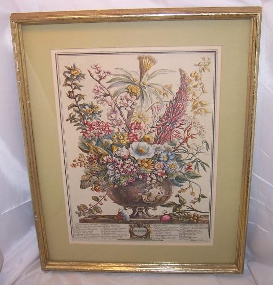     December Bouquet, Furber, Victorian Repro Lithograph, Framed