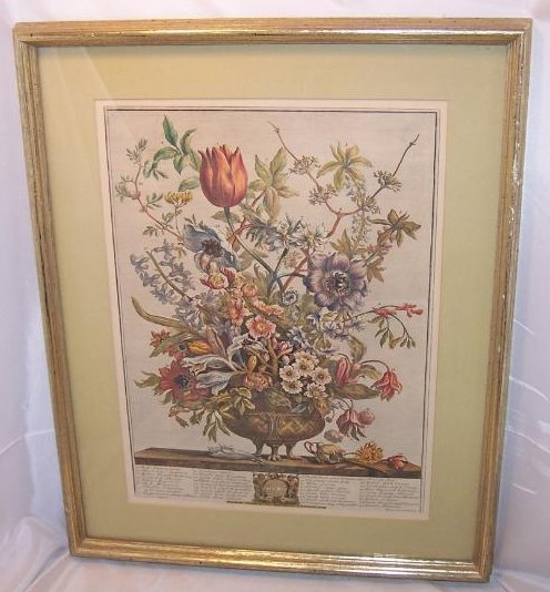     February Bouquet, Furber, Victorian Repro Lithograph, Framed