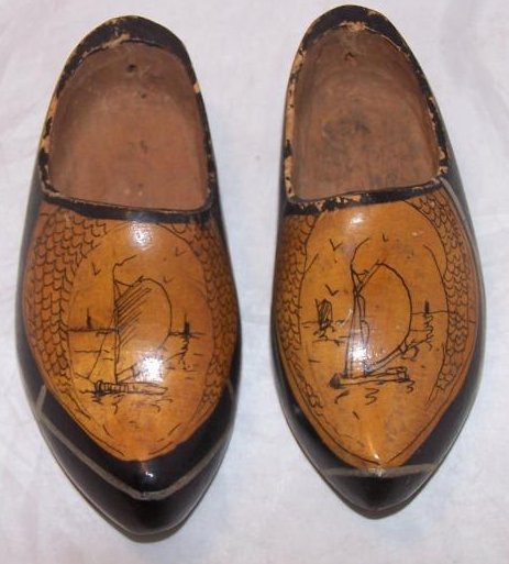 Image 0 of Wooden Shoes, Clogs, w Hand Drawn Ships, Unusual